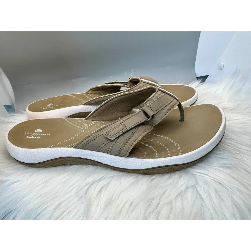 Clarks Breeze Sea Sandals Women’s 11 Taupe Cloudsteppers Comfort Adjustable vcay